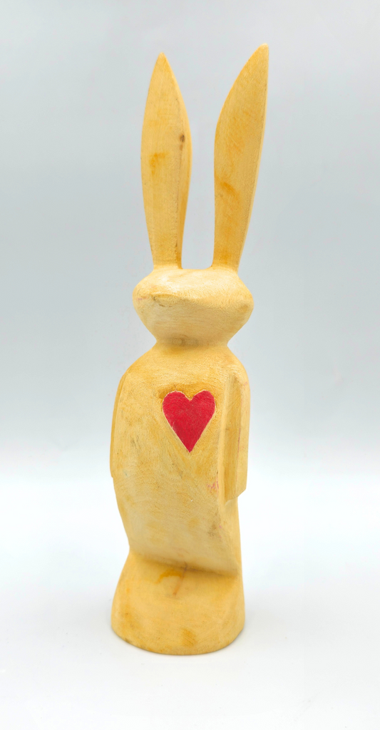 Hand Carved Wooden Bunny w/ Heart