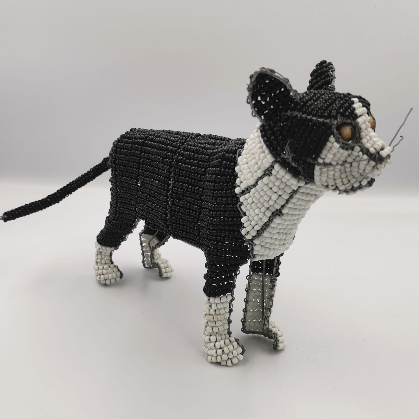 Beaded Black & White Cat