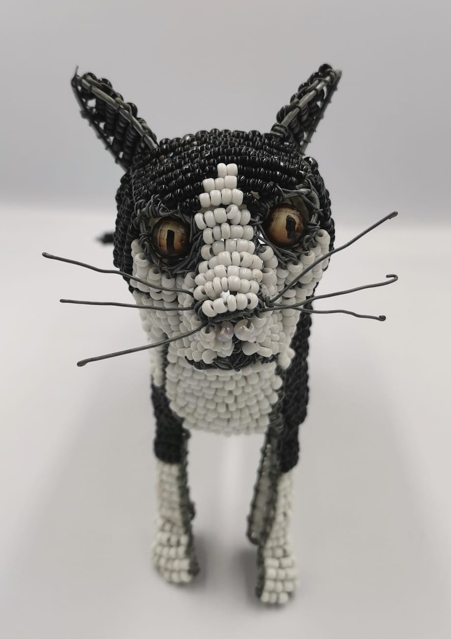 Beaded Black & White Cat